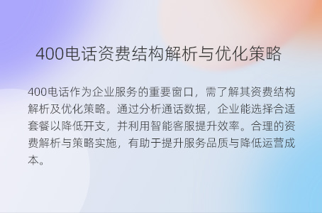 400电话资费结构解析与优化策略